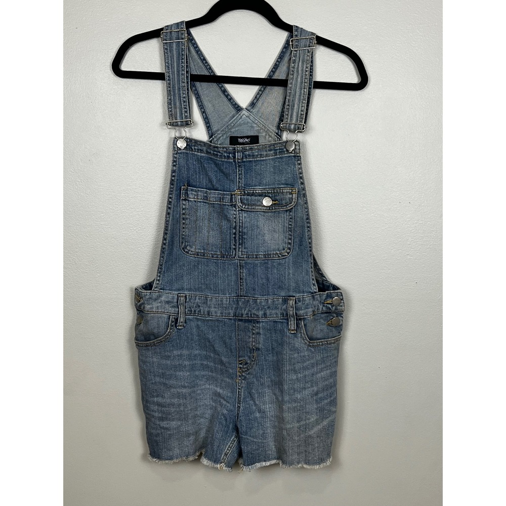 Mossimo Denim Short Overalls Womens Small Medium Wash Frayed Hem Shortalls S
